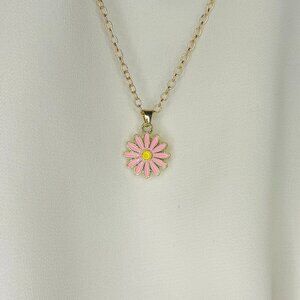 Faux gold necklace with a pink flower charm!